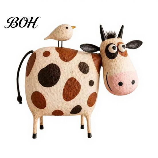 Pastoral Aesthetic Decor Cute Milk Cow Statue, Handcrafted Resin Ornament, Farmhouse Animal Figurine for Unique Artistic Craft Home Decor, Rustic