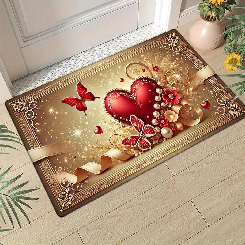 VIKAMA Valentine's Day Welcome Doormat Romantic Heart-Shaped Entrance Rug Soft Non-Slip Bedroom & Bathroom Mat Home Decor