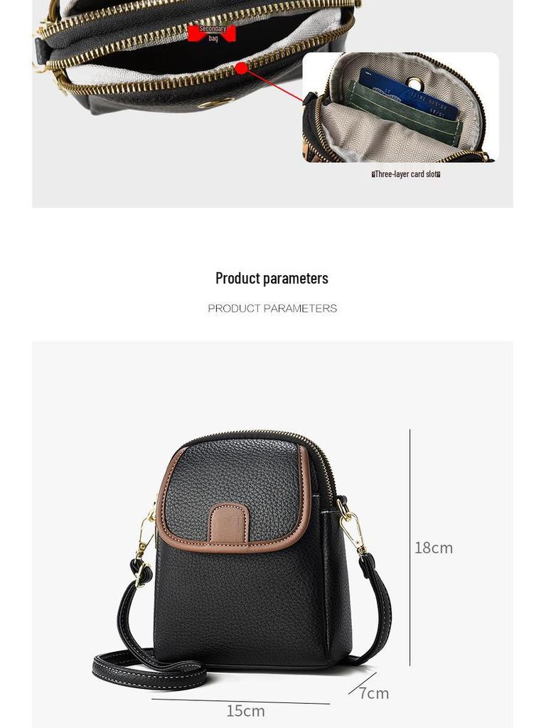 2025 Summer Korean Style Lychee Color Block Phone Crossbody Bag