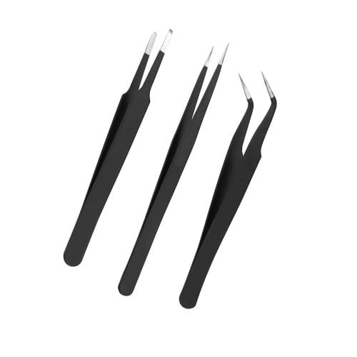 LUYING Precision Tweezers, 3-Piece Set, Stainless Steel, Ultra-Fine Tweezers, High-Precision Set with Curved Tips, Ideal for Model Making, Eyelashes,