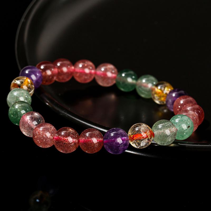 Jingde Natural Tourmaline Strawberry Crystal Women's Round Bead Bracelet Gift Jewelry.