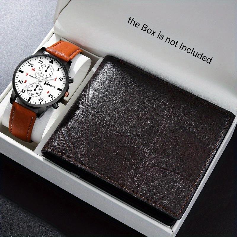 

2 шт./набор, 1 шт. Модные мужские деловые кварцевые часы и 1 шт. Коричневый кошелек, праздничный подарок