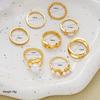 8Pcs/Set Gold Color Imitation Pearl Crystal Rings for Women Geometric Wave Cross Twisted Finger Ring Fashion Jewelry Accessories