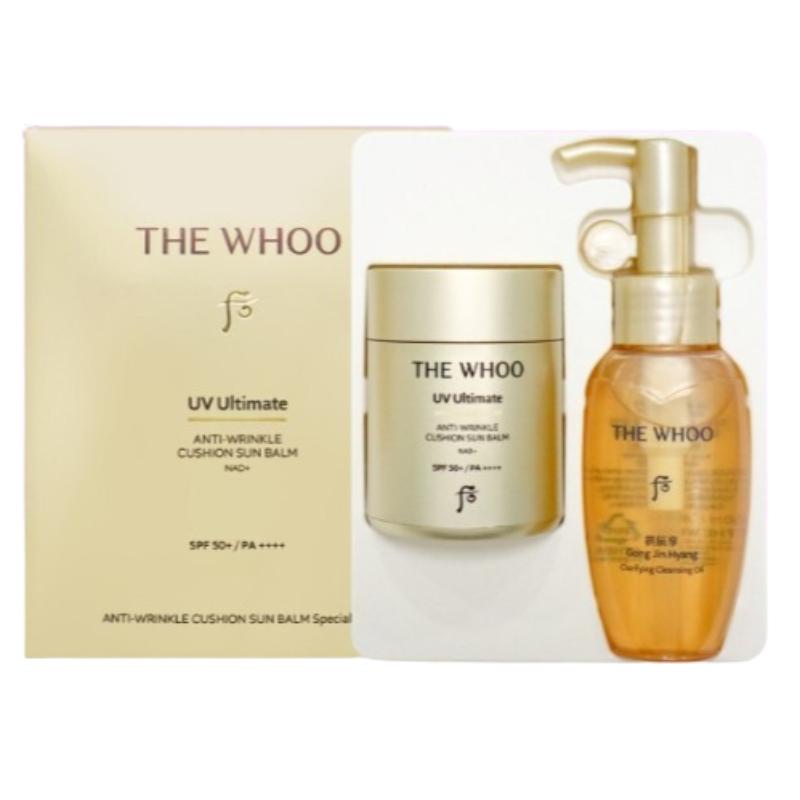 

The Whoo UV Ultimate Anti-Wrinkle Cushion Sun Balm Special Set – SPF50+ PA++++ Korean Cushion Sun Balm 13g with Gongjinhyang Cleansing Oil 50ml Sun Balm Special Set