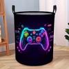 1pc Neon Game Pattern Foldable Laundry Basket - Vibrant Game Controller Design, Durable Polyester, Suitable for Clothes and Sundries, Space-themed Dec