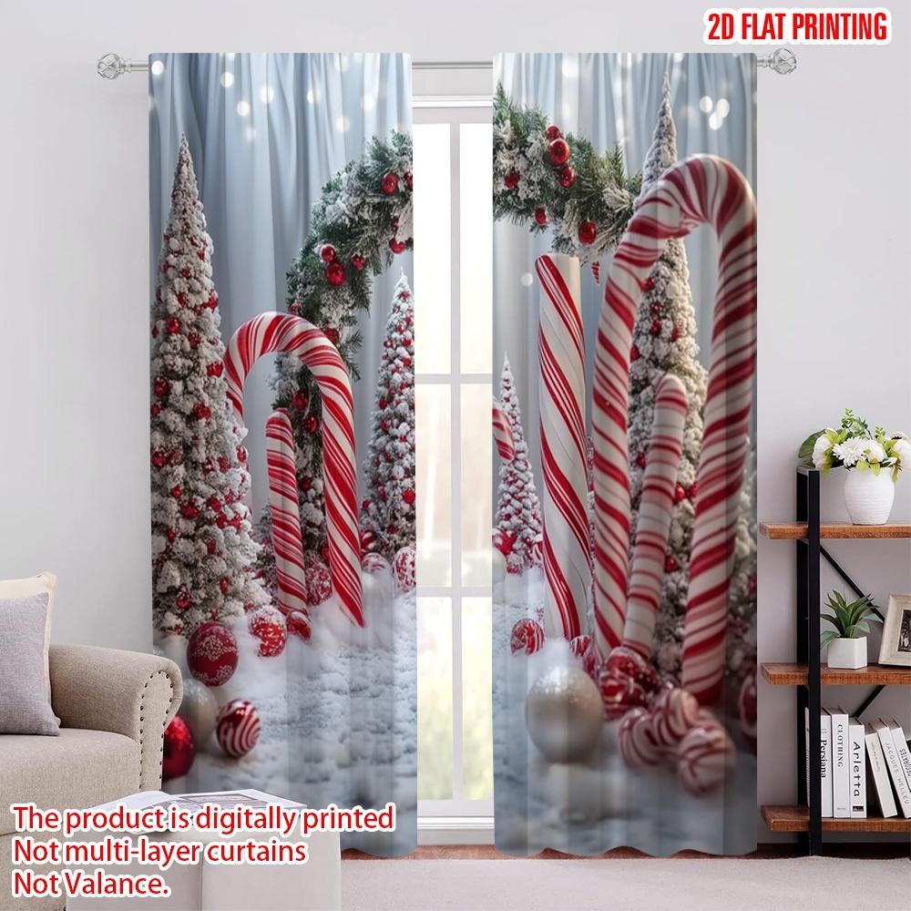 

Set Of 2 Flat Printing Merry Christmas Curtain Canes Pine Trees Fabric Without Electricity Holiday Decorations Perfect Curtains Made Polyester W100*H70(CM)-Hooks&1PCS