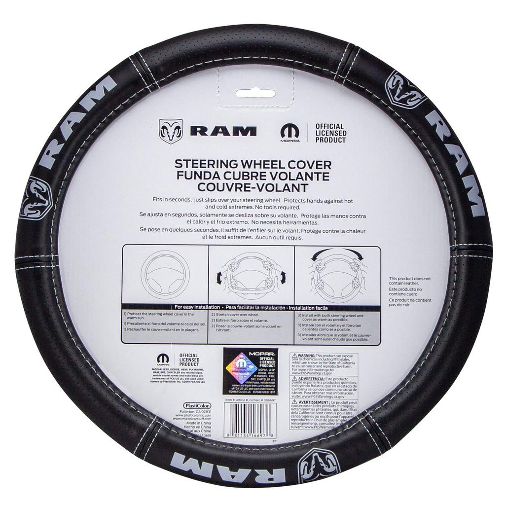 Plasticolor 006697R25 Dodge Ram Deluxe Elite Steering Wheel Cover with Gray Logo