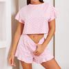 Summer Pink Heart Printed Pajamas Set Women Homewear Casual Sexy Loose Short Sleeve Crop Tops and Shorts 2 Pieces Sets Sleepwear