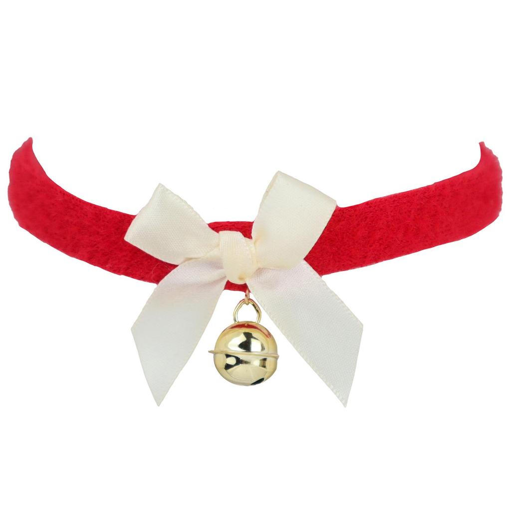 Flauschige Weihnachtsanhänger Choker-Halskette mit Glocke und Schleife