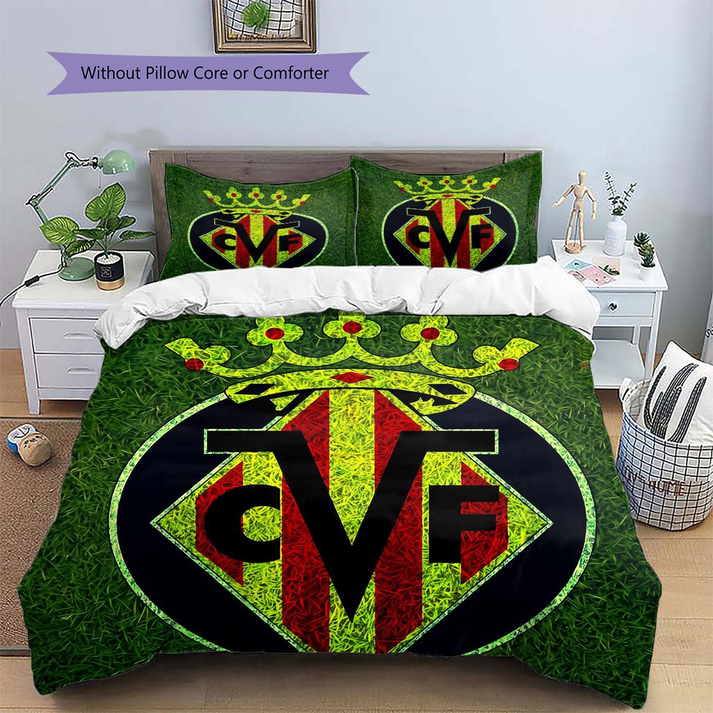 Villarreal CF Pattern Bedding Home Decoration Birthday Gift (1 * duvet cover + 2 * pillowcase, without core)