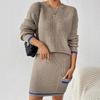 2024 Autumn/Winter Women's Solid Color Korean Lazy Style Knit Sweater and Midi Skirt Set