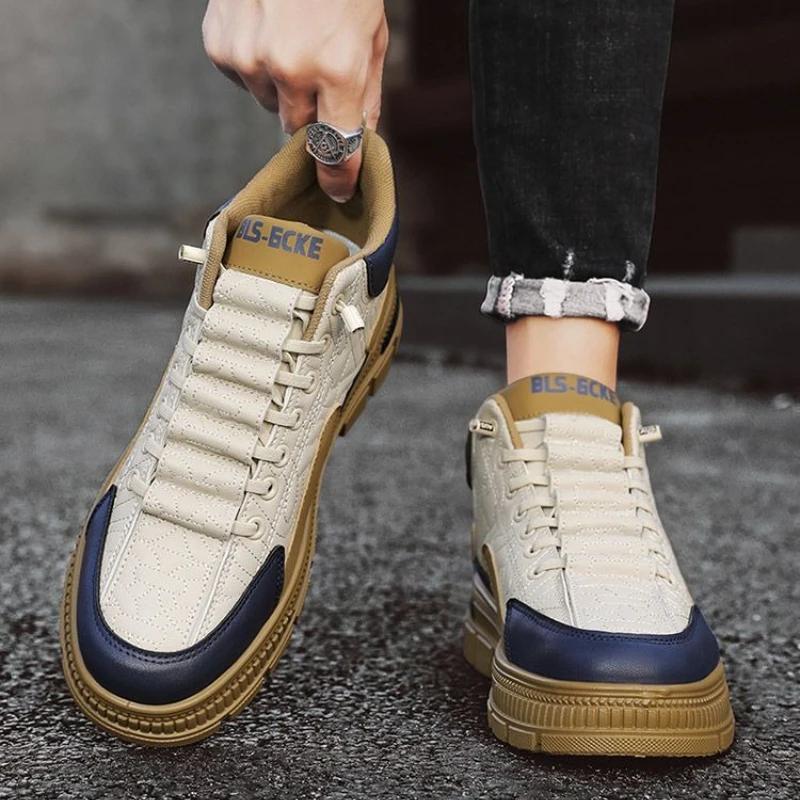 2026 Nowość Wiosna Męskie Buty Sportowe Skateboardowe Mid Top z Blokami Kolorystycznymi Sznurowane Gruba Podeszwa Zwiększające Wzrost Codzienne Buty do Pracy
