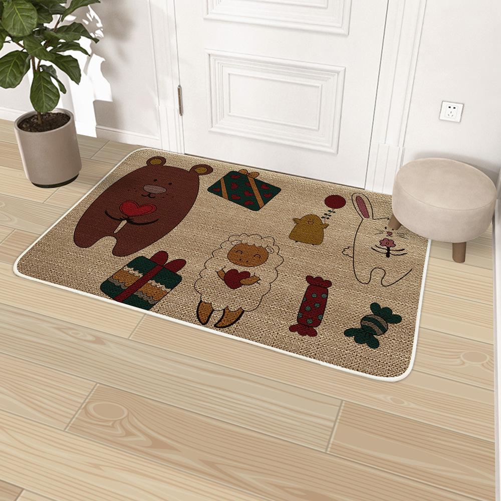 Cartoon Linen Carpet Entrance Floor Mat Door Mat Kitchen Non Slip Foot Mat Bathroom Door Absorbent Mat