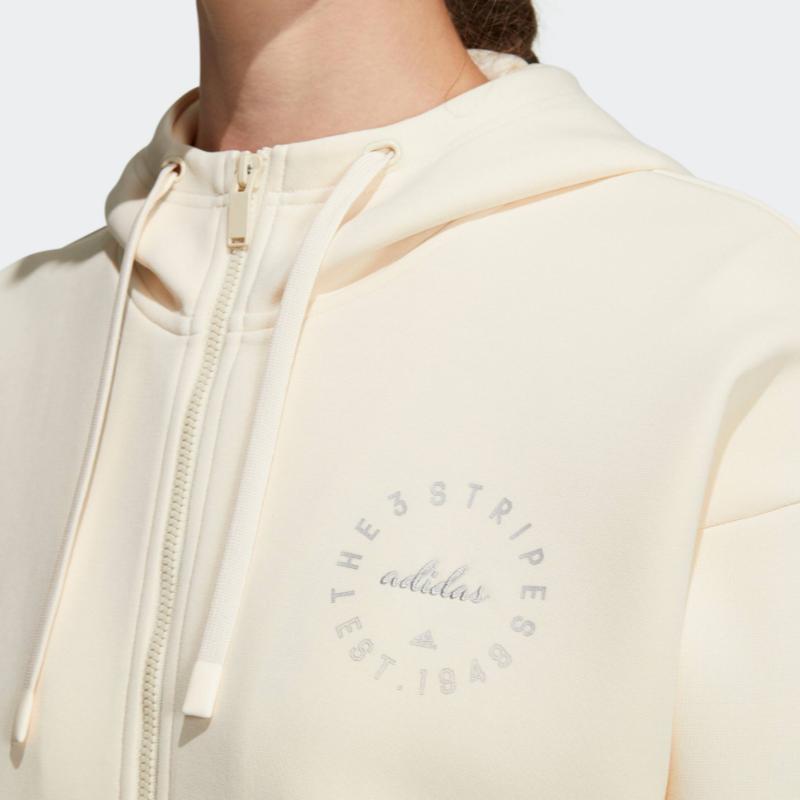 Adidas Logo Print Drawstring Hooded Long-Sleeve Sweatshirt Women Tops Off-White HZ7035