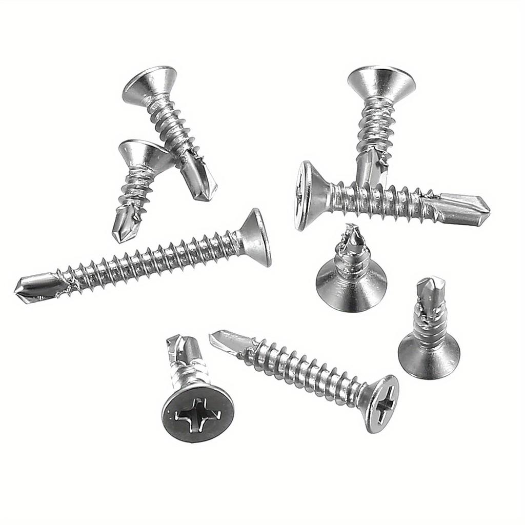 Zestaw wkrętów samogwintujących samowiercących z łbem krzyżowym stożkowym ze stali nierdzewnej 410, z gwintem jaskółczy ogon, 215 sztuk w pudełku, wkręty samowiercące