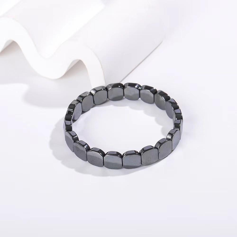 Jewelry Square Bead Wristband Elastic Men Bangle Black Gallstones Bracelet  for Men and Women