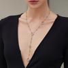 Gold-Plated Stainless Steel Four-Leaf Clover Diamond Tassel Clavicle Sweater Chain for Women