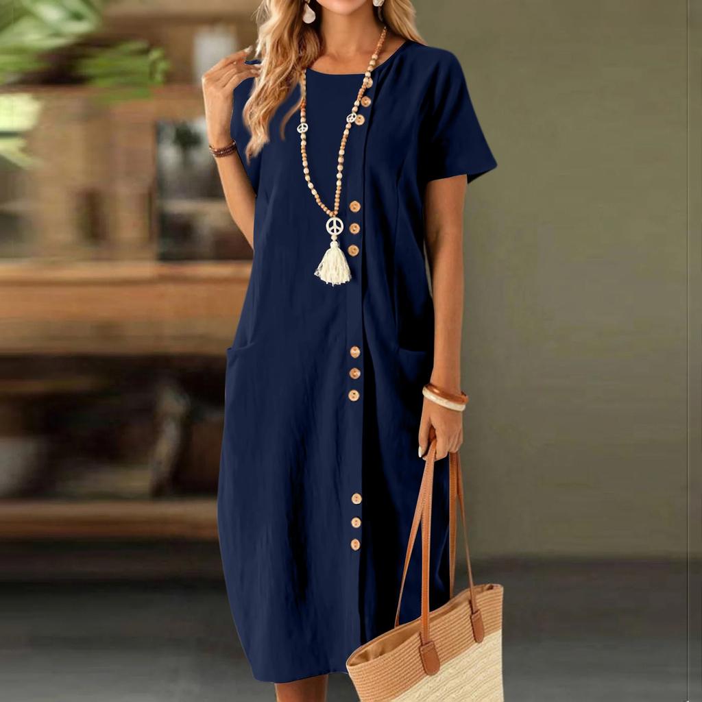 Dress For Women Casual Button Down Short Sleeve Loose Dresses With Pockets