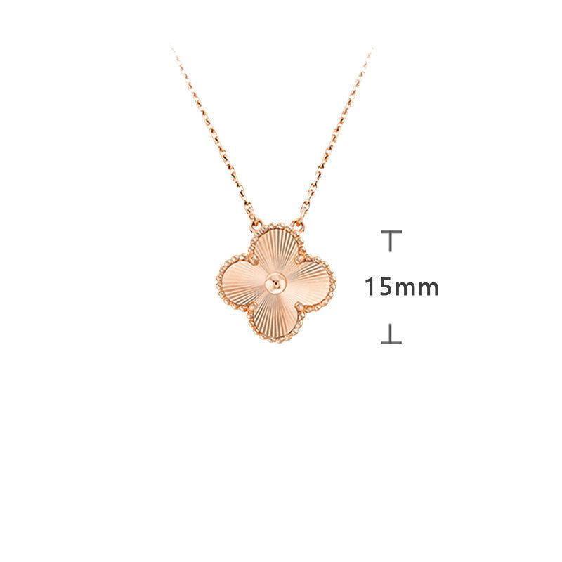 K rose gold four-leaf clover necklace women's single flower white fritillary chalcedony laser agate full diamond collarbone chain