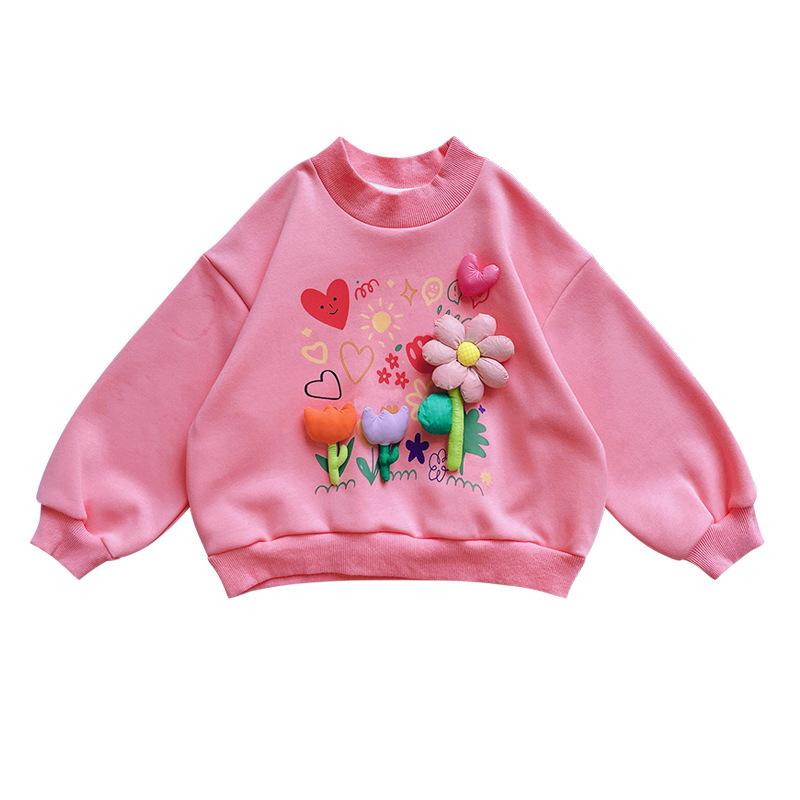 Korean Girls Spring Autumn Sweatshirt 3D Decorative Fashionable Top For Kids And Toddlers