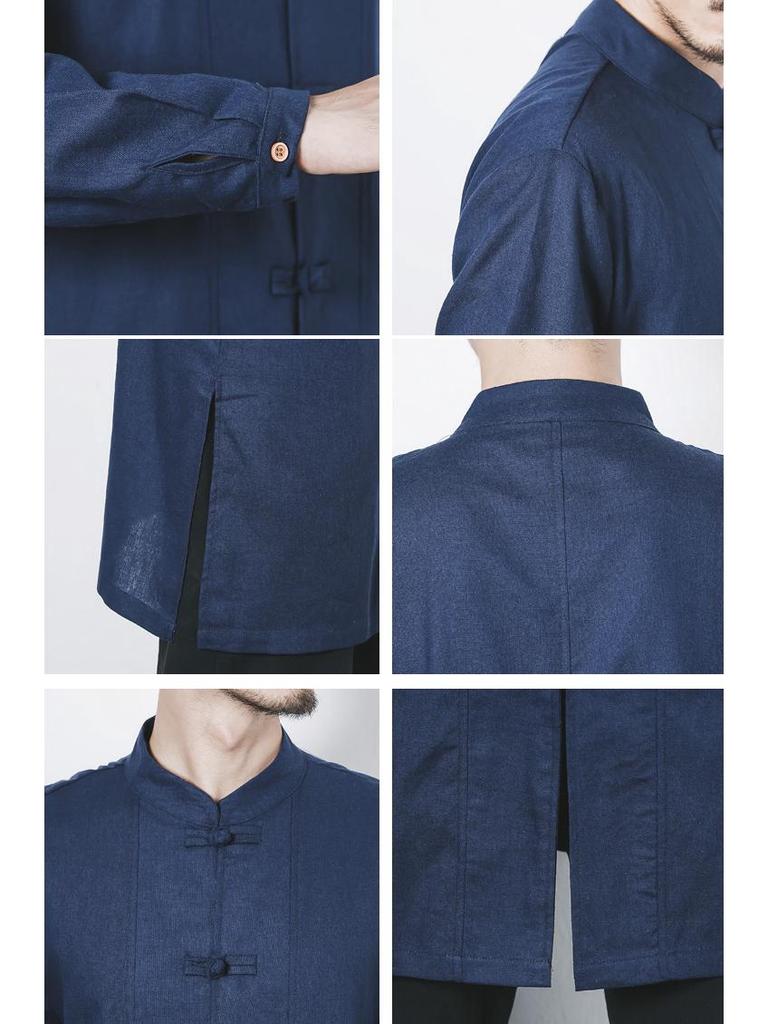 2017 Plus Size Men's Mid-Length Cotton Linen Frog Button Hanfu Jacket