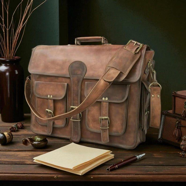 Leather Laptop Messenger Briefcase Men, Monogram Cross Body Computer Sling Satchel Project Bag, Personalized Groomsmen Gifts