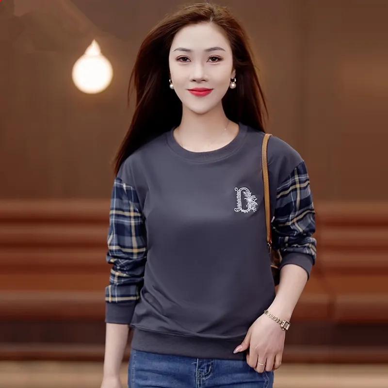 

Women s Spring Sweatshirt Long Sleeve Pullover Color Blocking Round Neck Tops 3XL серый