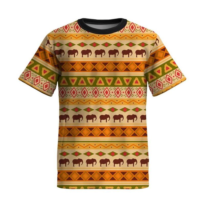 Full Print Ethnic Totem Tshirt For Men Short Sleeve Summer O-neck Casual Tshirts Clothes Fashion Daily New In Tees Top