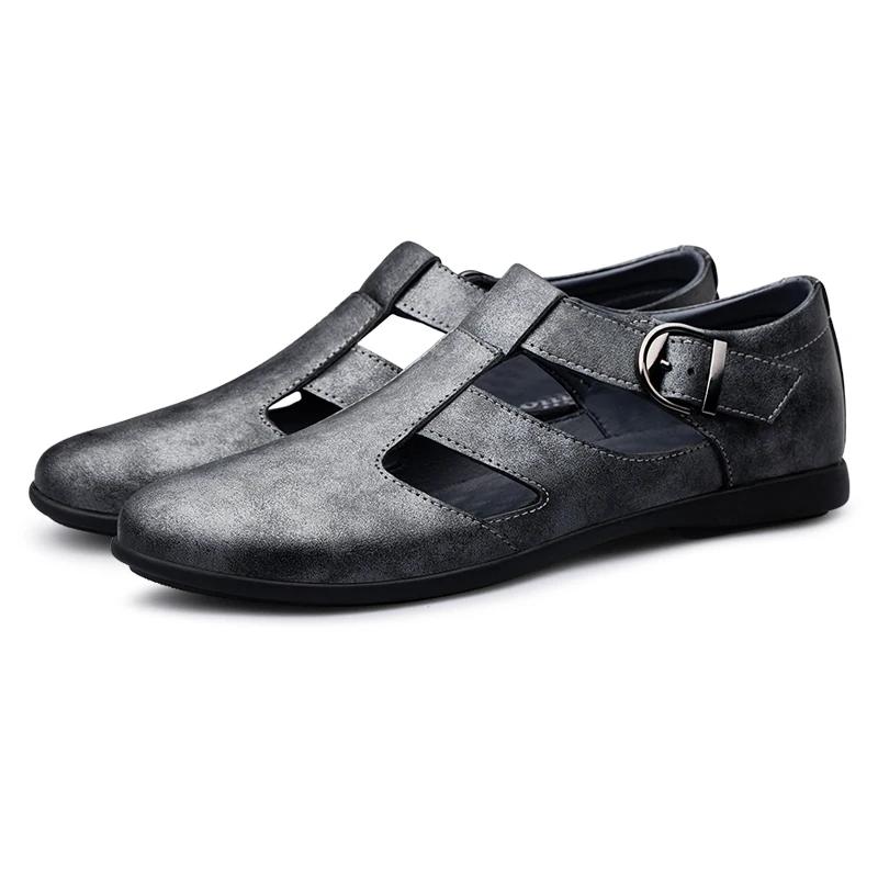 Fashion Summer New Hollow Breathable Leather Shoes Men Business Sandals High Quality Leather Casual Soft Shoes Comfortable Beach Sandals