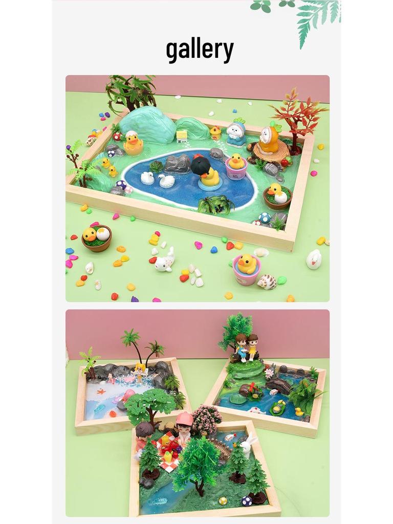 Children's Creative Epoxy Micro-Landscape Kit: Wooden Frame, Color Clay Accessories for Boys and Girls