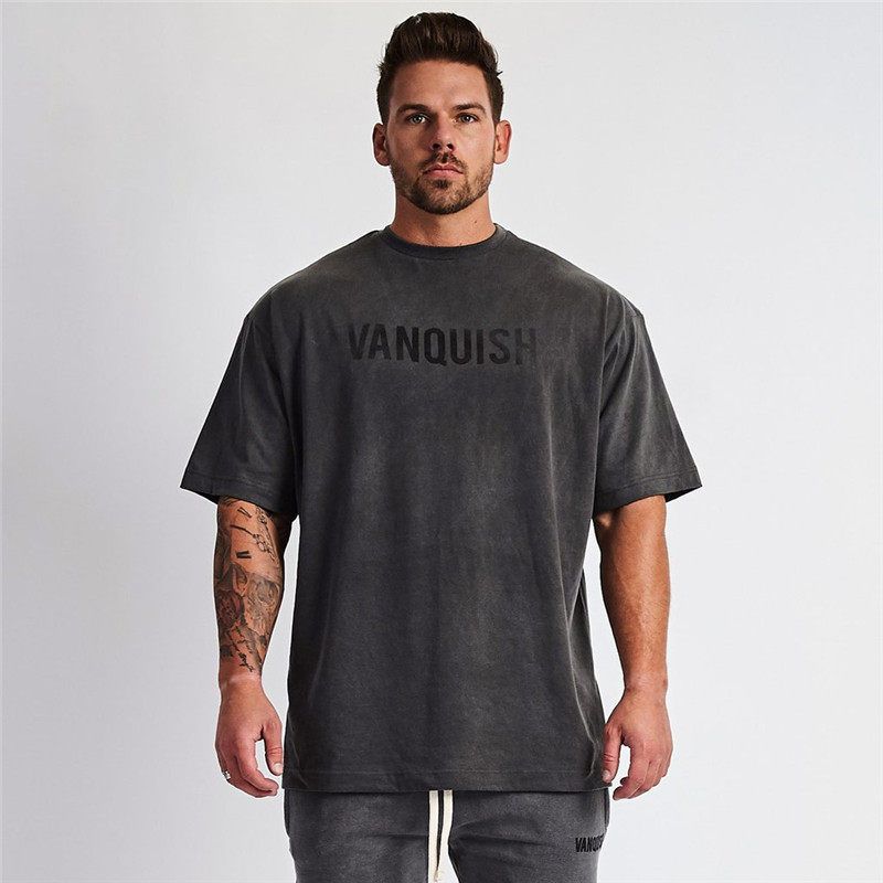 

New Sports Short Sleeve Men s T-shirt Loose Fashion Trendy Muscle Workout Iron Dog round Neck Running Training Plus Size Gray L [60Kg-70Kg]