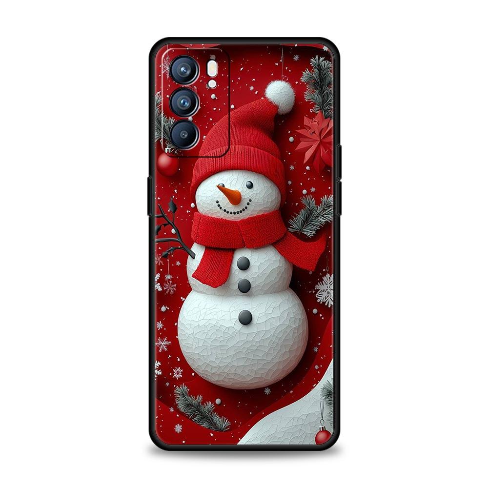 Christmas Snowman Phone Case For Oppo A17 A31 A54 A57 A78 A79 A98 Find X5 X6 Reno 6 7 8 10 11 12 13 F Pro 5G Soft TPU Cover Bags