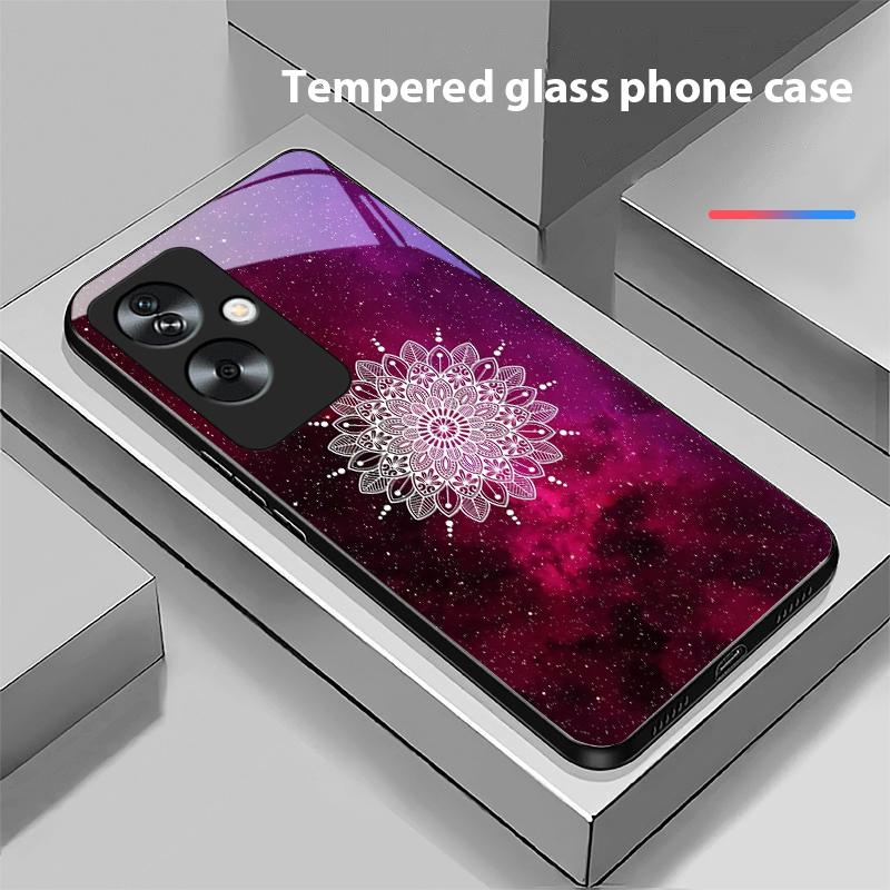 Luminous Black Lotus For Oppo A79 5G 58 78 74 60 4G Reno 11F Realme GT 6 11 Note 50 10 C55 X2 Tempered Glass Black Phone Case