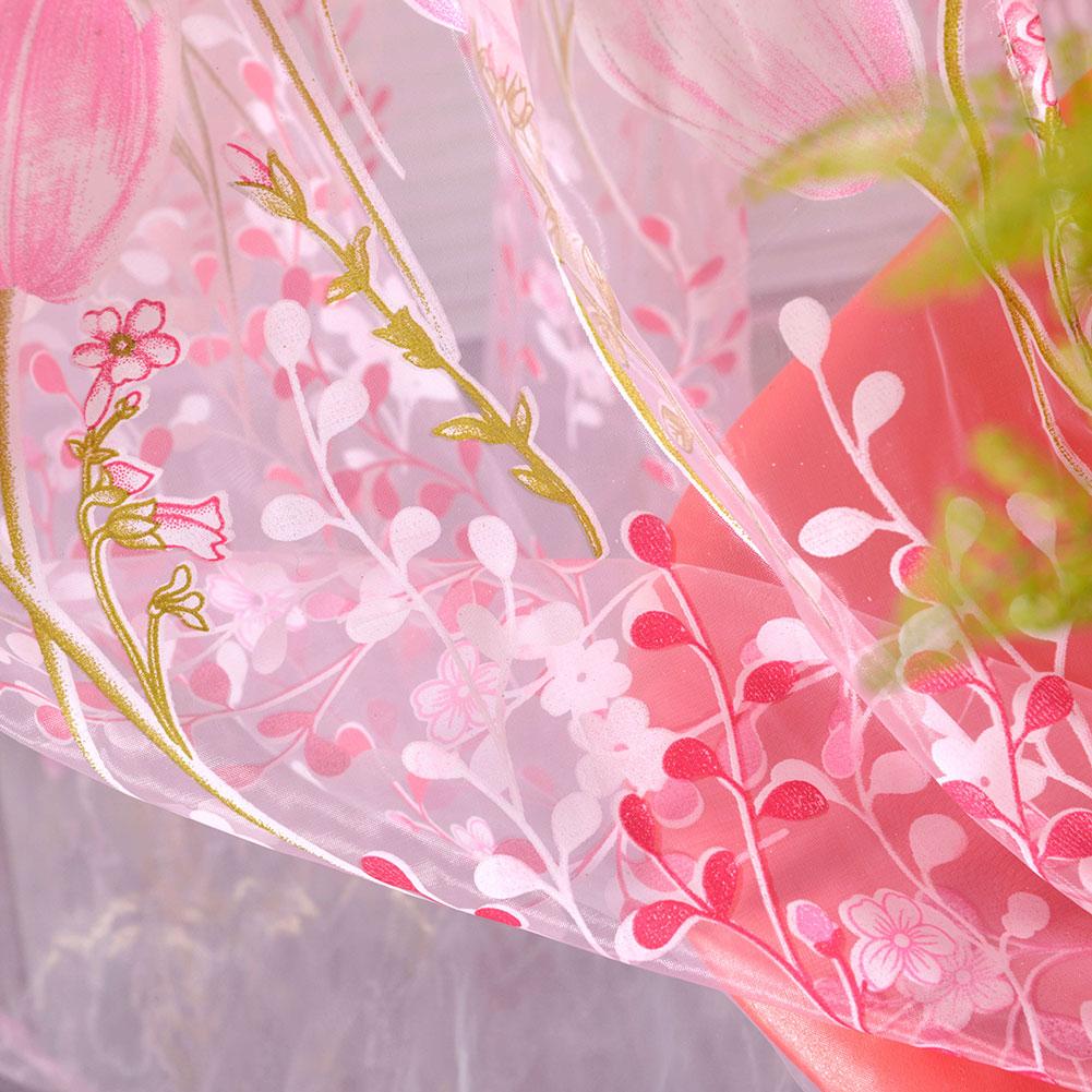 Floral Pattern Window Voile Sheer Curtains Panel for Bedroom Living Room Balcony
