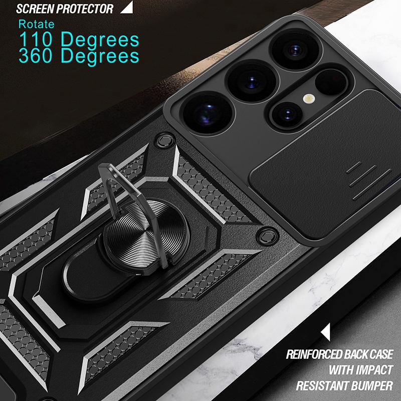 For Samsung Galaxy S25 Ultra Edge FE Plus Shockproof Armor Case Car Magnetic Ring Holder Phone Cover Compatible with Galaxy S25