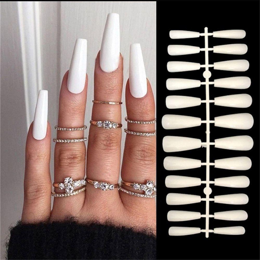 24Pcs/Set Matte Extension Full Cover Coffin Fake Nail Nail Tips False Nails Ballerina Nail