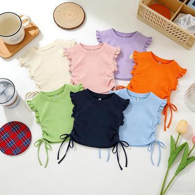 Summer Short-sleeve Tops Girls' Clothes Korean Version Basic and Simple T-shirt Children's Clothing Solid Color Sleeveless Top