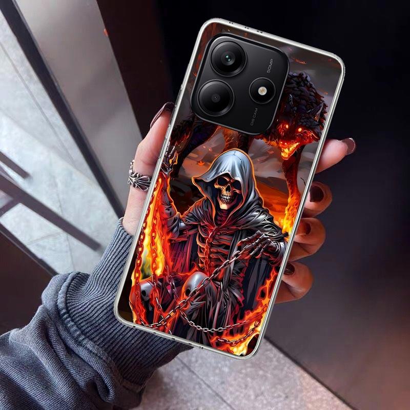 Death Grim Reaper Skull Scythe Phone Case For Xiaomi Redmi Note 10 11 12 13 14 15 Pro Plus 11S 12S 14S 11T 11E 10S Soft TPU Back
