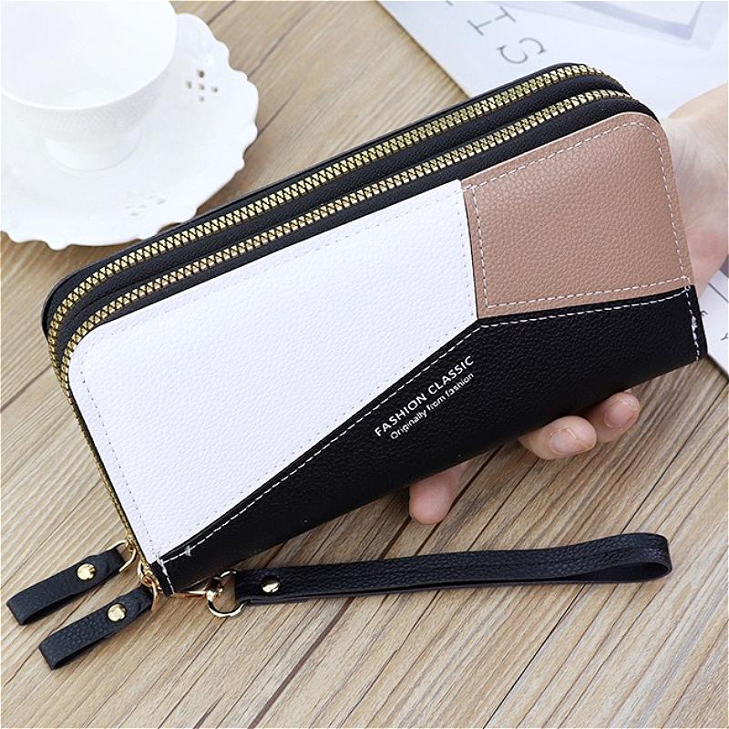 Women’s Long Double Zipper Wallet Large Capacity Clutch Purse Wristlet Phone Wallet Multi Card Holder Coin Purse PU Leather Organizer Wallet for Women