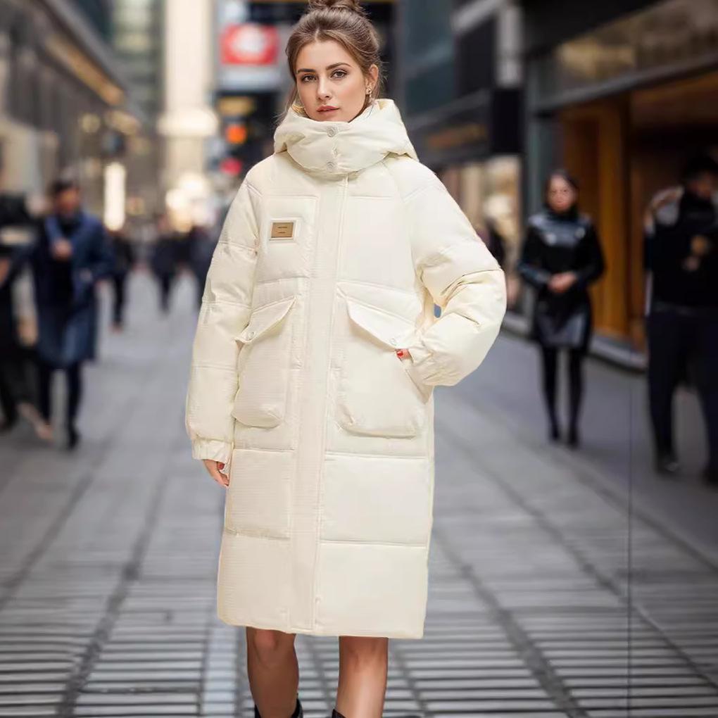 

Winter New Removable Hat White Duck Down Women s Medium and Long Knee Thickened Down Jacket Women s Coat XL