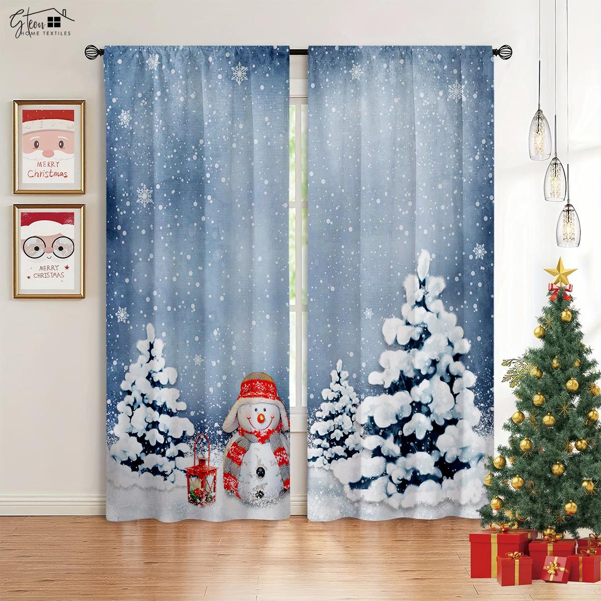 

Christmas New Decoration Drapes Christmas Tree Christmas Gifts Elk Pumpkin Carriage Fireplace Snowflakes Holiday Curtains W50xH130(CM)x2PCS&Rod pocket