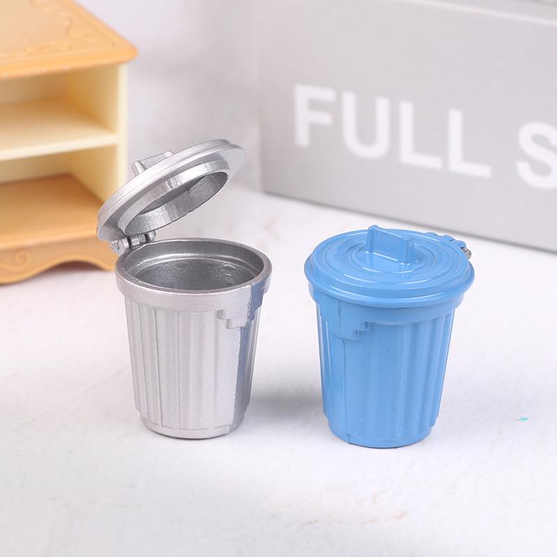 Dollhouse Mini Wooden Trash Can Dustbin Mini Waste Bin Doll House Miniature Toy Model Scene Decoration Accessories