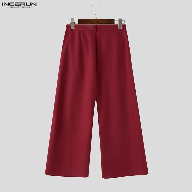 INCERUN Men High Waist Zip-up Side Mesh Patchwork Casual Flare Pants Trousers