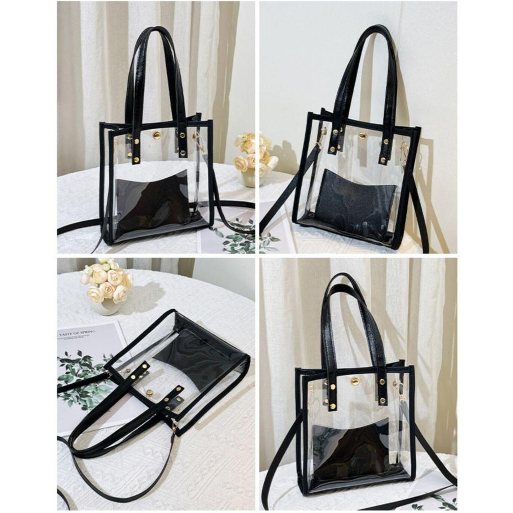 Nestkanina Genomskinlig 2-vägs Klar Väska, Crossbody, Axelväska och Handväska, Tillverkad av PVC, Lättviktig, Vattentät, Mångsidig, Fläckbeständig,