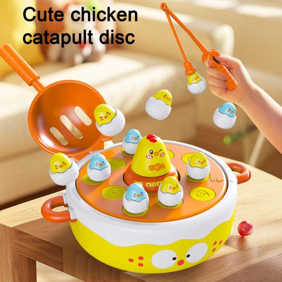 1 Set Chicken Launching Fishing Toy Rotating Turntable Cartoon Chick Bounce Catch Board Game Interactive Toddlers Educational