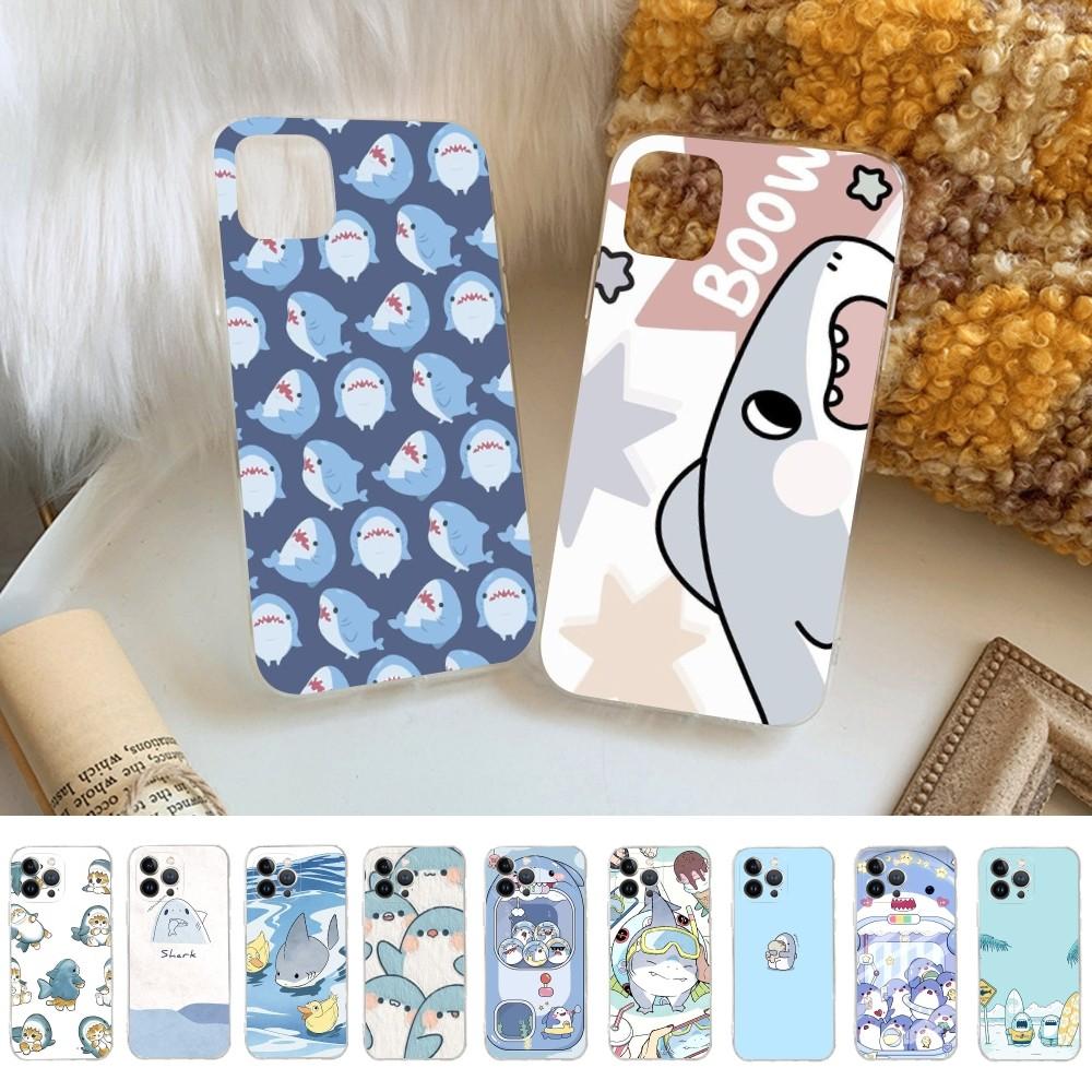kawaii shark Phone Case For iPhone 15 14 11 12 13 Mini Pro XS Max Cover 6 7 8 Plus X XR SE 2020 Funda Shell