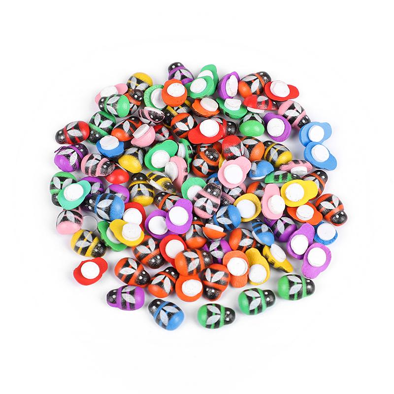 100pcs Wooden Mini Bee Ladybugs DIY Craft Scrapbooking Home Garden Decoration Wedding Party Kids Gift Self Adhisive Wall Sticker
