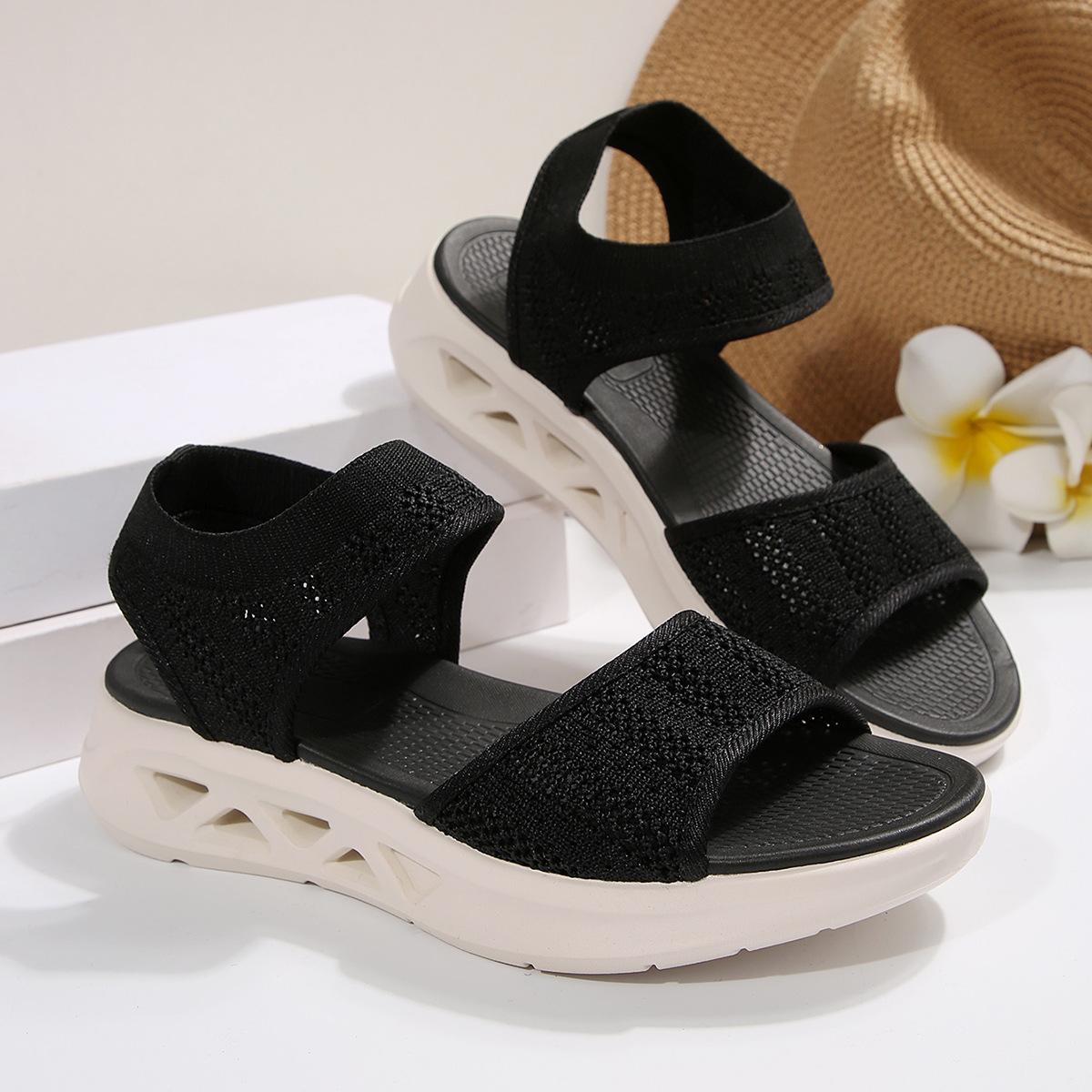 

Сандалии с рыбьим ртом 2025 года, новые летние повседневные модные плоские пляжные сандалии с одним словом, тапочки большого размера 36 чёрный