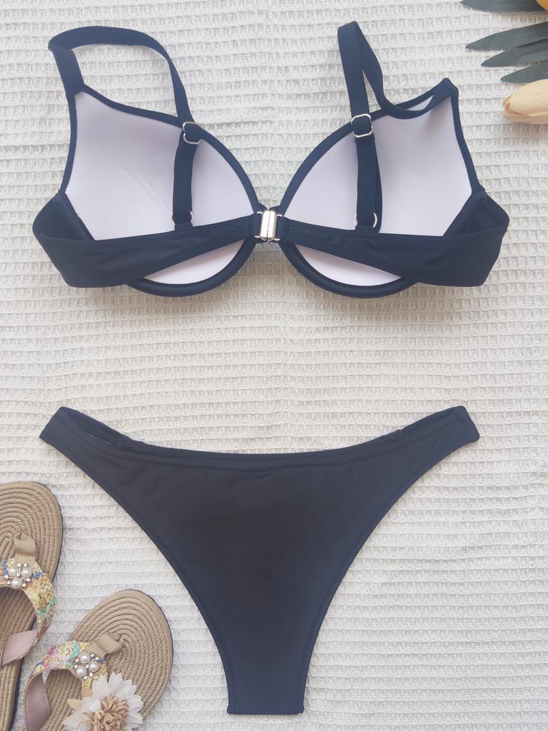 Women's Swimsuit Solid Color High Waist Two-Piece Swimsuit Bikini Beachwear Bathing Suits