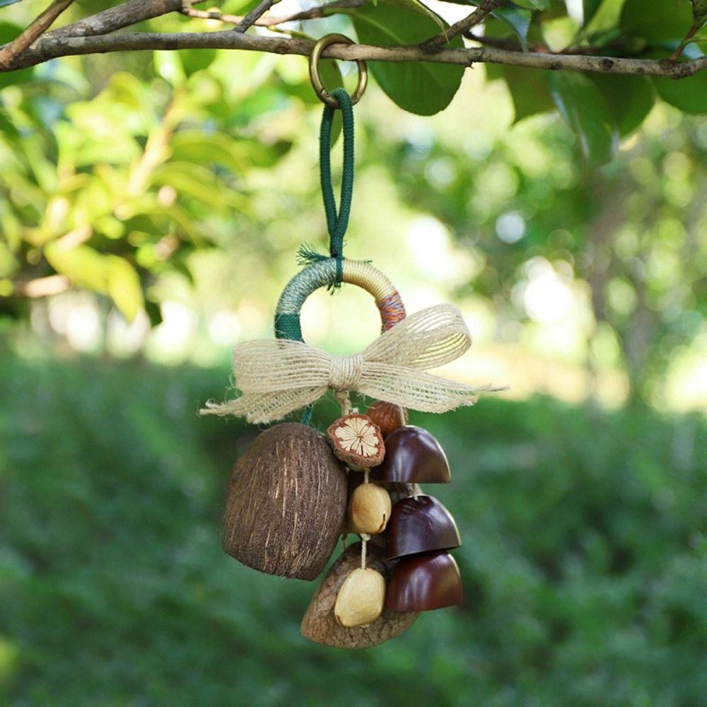 Sound Heal Natural Fruit Shell Keychain Bohemian Style DIY Hand-Cranked Wind Chime Gift Handmade Fruit Shell Wind Chime Ornament